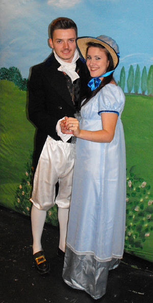 Pride and Prejudice - the Panto: Mr Darcy proposes to Elizabeth Bennet while Lady Catherine de Bourgh looks on