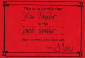 Best Smiler certificate