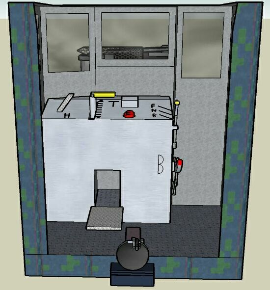 An inside view of a diesel locomotive.